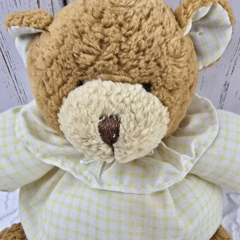 Carters Gingham Plaid Teddy Bear‎ Baby Rattle Plush Round Bear Plush Yellow